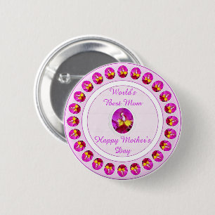 Pink yellow Cattleya Orchid Mother's Day Button