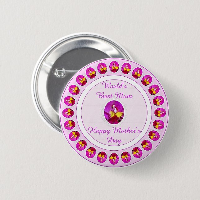 Pink yellow Cattleya Orchid Mother's Day Button (Front & Back)