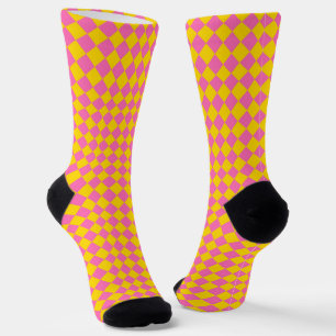 Pink Yellow Chequered Diamond Pattern Socks