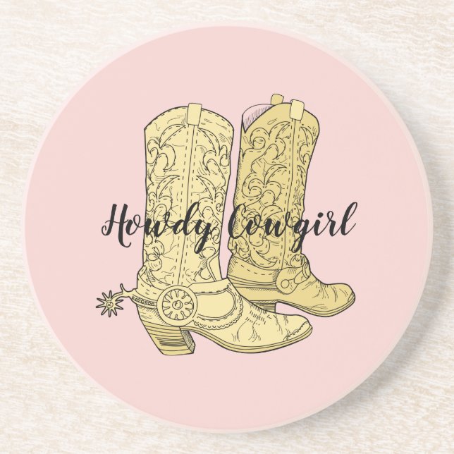 Pink Yellow Cowgirl Boots Coaster (Front)