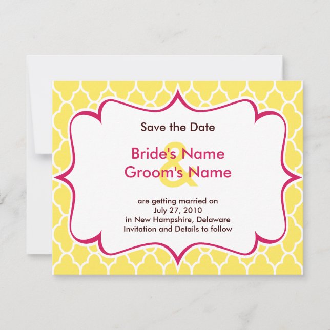 Pink & Yellow Curvy Save the Date Invitations (Front)