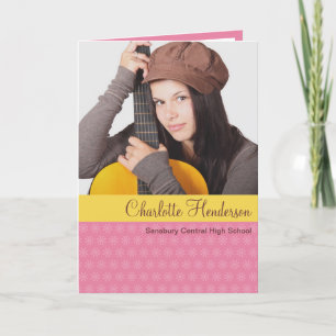 Pink yellow custom graduation photo announcement