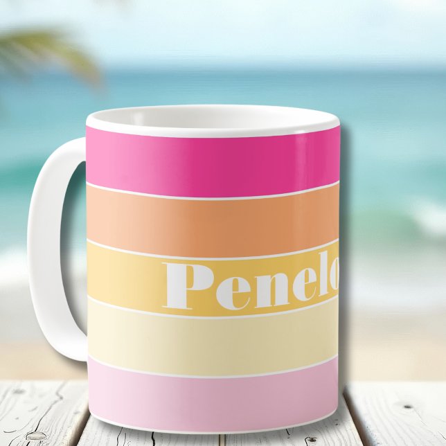 Pink Yellow Custom Summer Colour Block Stripes Coffee Mug (Creator Uploaded)