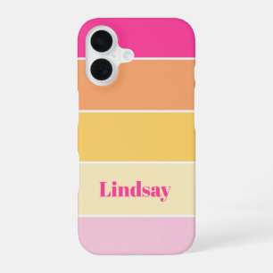 pink yellow Custom Summer Colour Block Stripes iPhone 16 Case