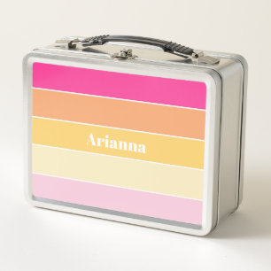 Pink Yellow Custom Summer Colour Block Stripes Metal Lunch Box