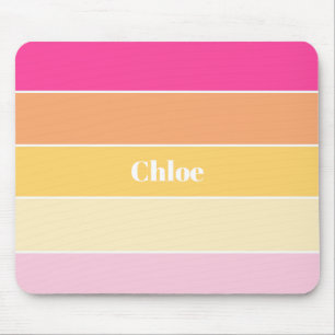 Pink Yellow Custom Summer Colour Block Stripes Mouse Pad