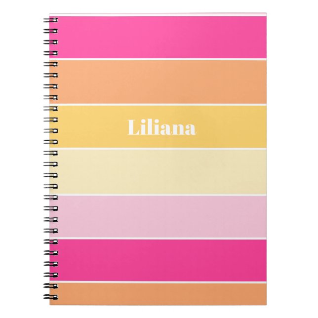 Pink Yellow Custom Summer Colour Block Stripes Notebook (Front)