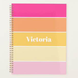 Pink yellow Custom Summer Colour Block Stripes Planner