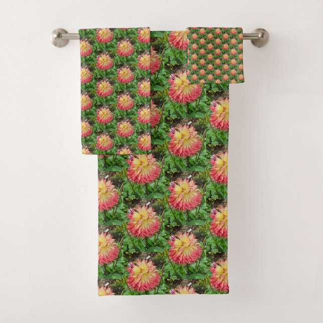 Pink & Yellow Dahlia  Bath Towel Set (Insitu)