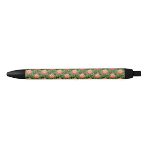 Pink & Yellow Dahlia Black Ink Pen