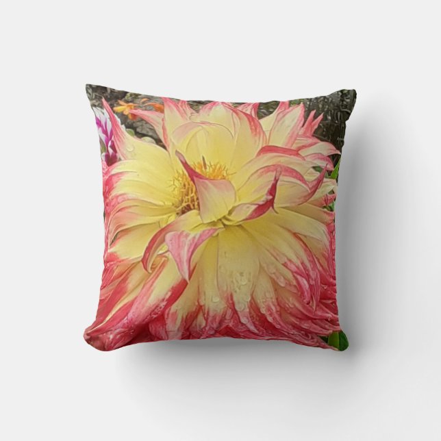 Pink & Yellow Dahlia  Cushion (Front)