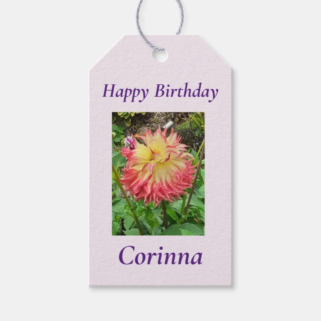 Pink & Yellow Dahlia  Gift Tags (Front)