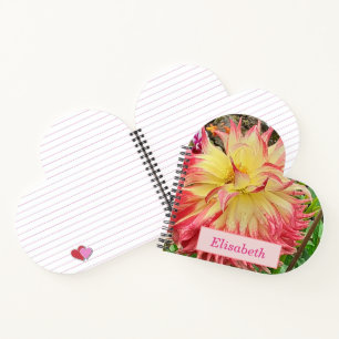 Pink & Yellow Dahlia Heart Notebook