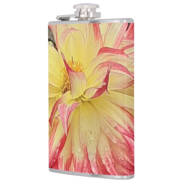Pink & Yellow Dahlia Hip Flask (Left)