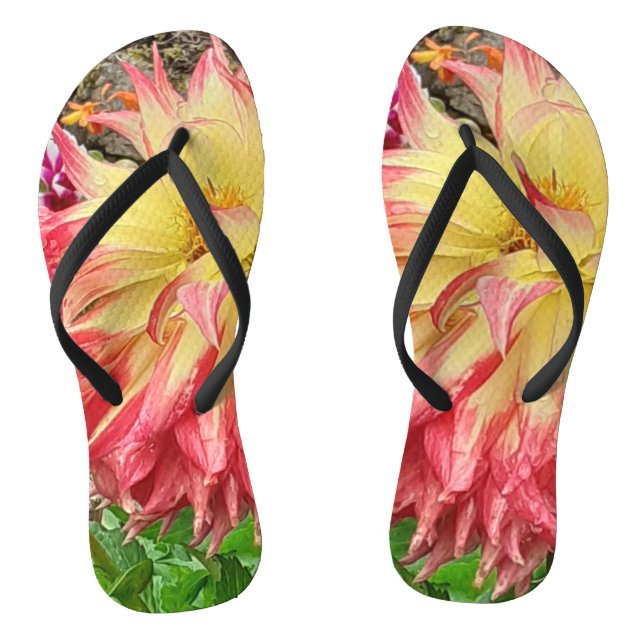 Pink & Yellow Dahlia  Jandals (Footbed)