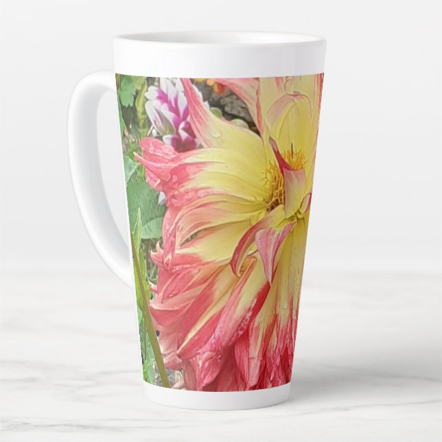 Pink & Yellow Dahlia Latte Mug (Left Angle)