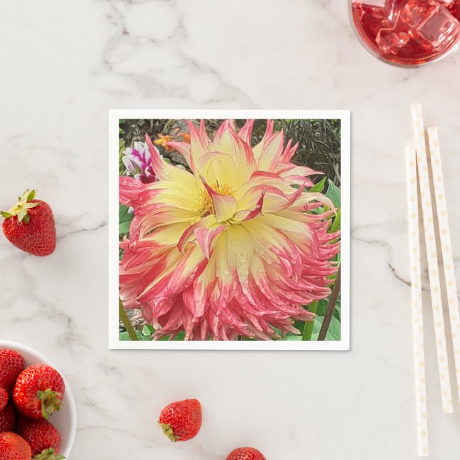 Pink & Yellow Dahlia  Napkin (Insitu)