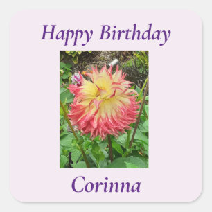 Pink & Yellow Dahlia Square Sticker