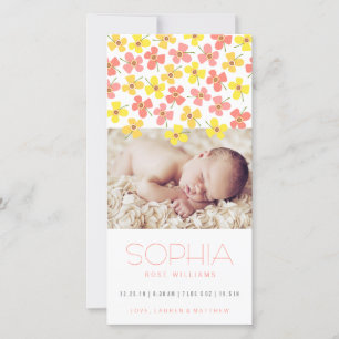 Pink Yellow Daisies Baby Girl Birth Announcement