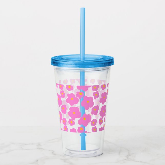Pink yellow daisy flower modern elegant pattern  acrylic tumbler (Front)