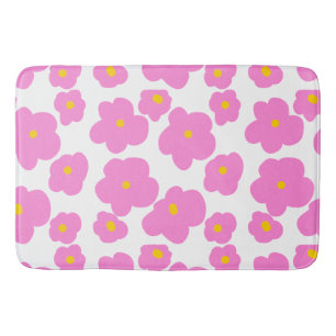 Pink yellow daisy flower modern elegant pattern  bath mat