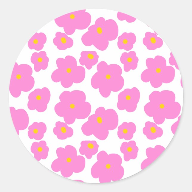 Pink yellow daisy flower modern elegant pattern  classic round sticker (Front)