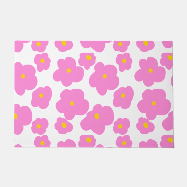 Pink yellow daisy flower modern elegant pattern  doormat (Front)