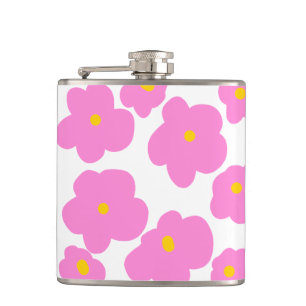 Pink yellow daisy flower modern elegant pattern hip flask