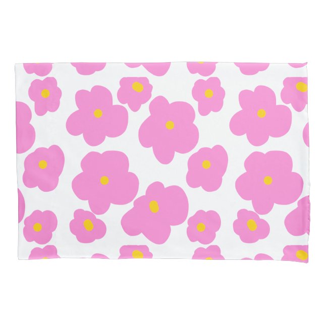 Pink yellow daisy flower modern elegant pattern  pillowcase (Front)