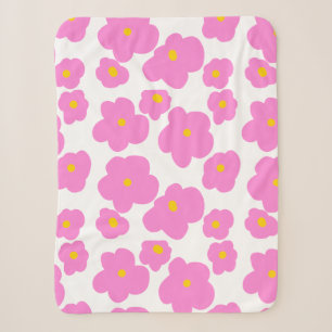 Pink yellow daisy flower modern elegant pattern sherpa blanket