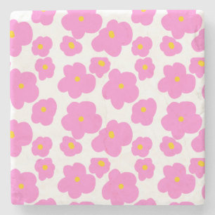 Pink yellow daisy flower modern elegant pattern  stone coaster