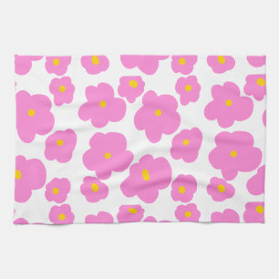 Pink yellow daisy flower modern elegant pattern tea towel