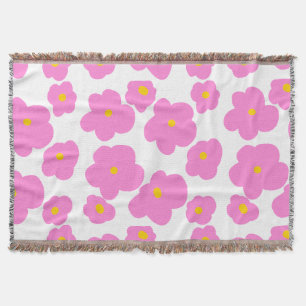 Pink yellow daisy flower modern elegant pattern throw blanket