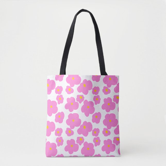 Pink yellow daisy flower modern elegant pattern  tote bag (Front)