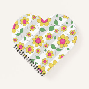 Pink yellow daisy flower spring kids doodles notebook