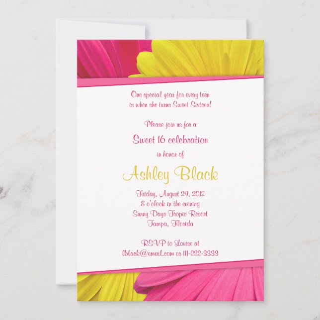 Pink Yellow Daisy Sweet 16 Birthday Invitation (Front)