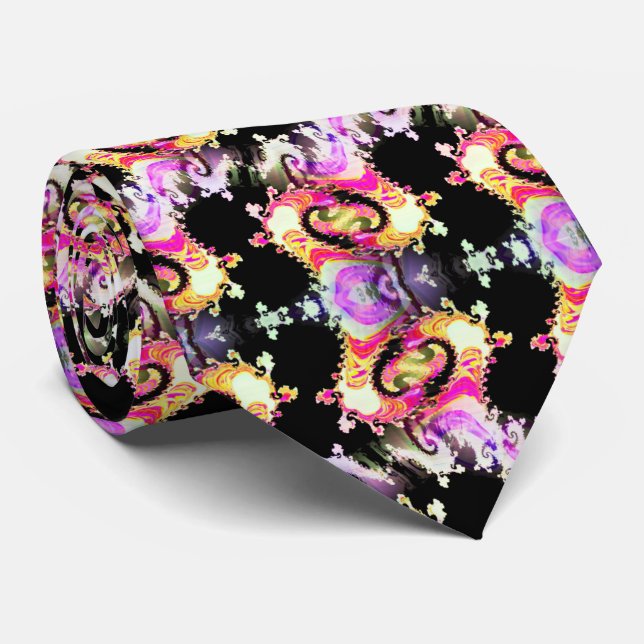 Pink & Yellow Dark Print Neck Tie (Rolled)