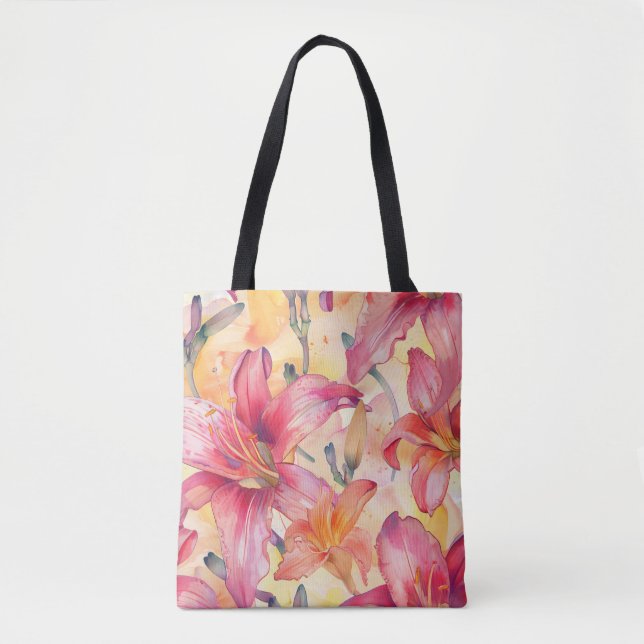 Pink Yellow Daylilies Tote Bag (Front)