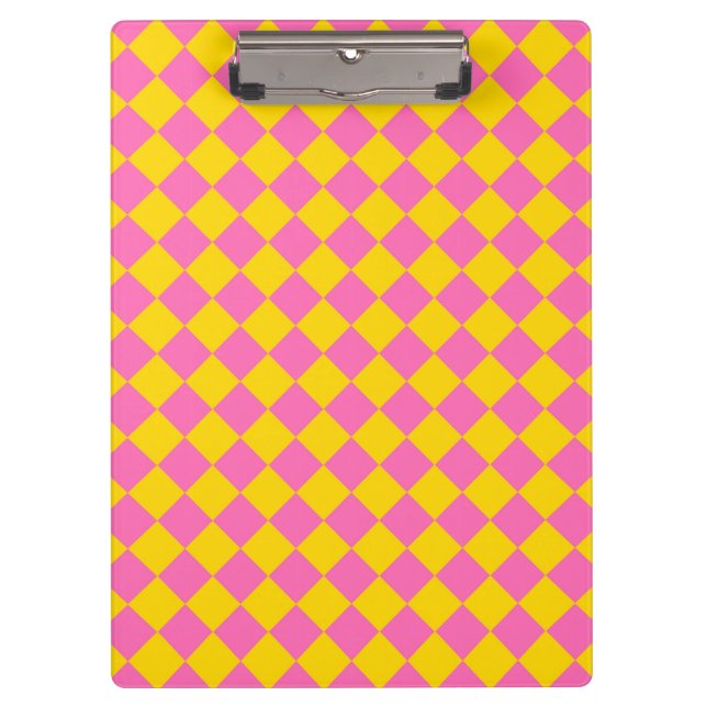 Pink Yellow Diamond Harlequin Chequered Pattern Clipboard (Front)