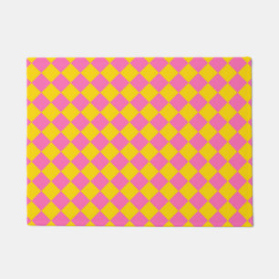 Pink Yellow Diamond Harlequin Chequered Pattern Doormat