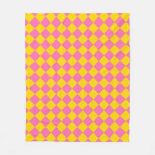 Pink Yellow Diamond Harlequin Chequered Pattern Fleece Blanket