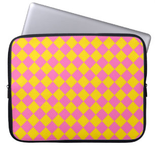 Pink Yellow Diamond Harlequin Chequered Pattern Laptop Sleeve