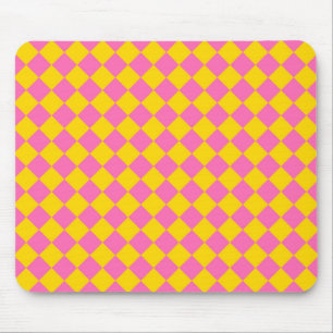 Pink Yellow Diamond Harlequin Chequered Pattern Mouse Pad