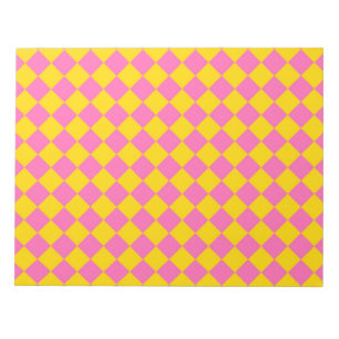Pink Yellow Diamond Harlequin Chequered Pattern Notepad