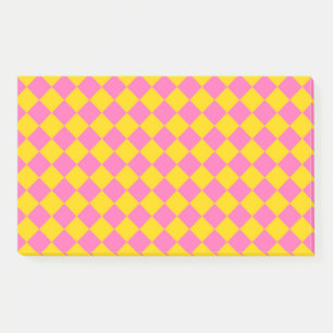 Pink Yellow Diamond Harlequin Chequered Pattern Post-it Notes