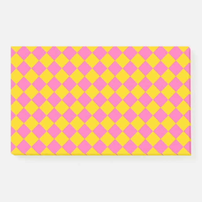Pink Yellow Diamond Harlequin Chequered Pattern Post-it Notes (Front)