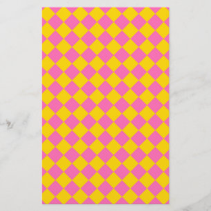 Pink Yellow Diamond Harlequin Chequered Pattern Stationery