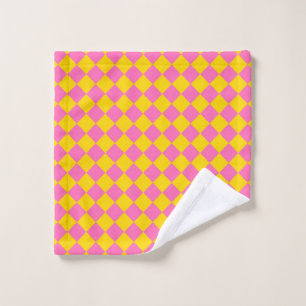 Pink Yellow Diamond Harlequin Chequered Pattern Wa Bath Towel Set