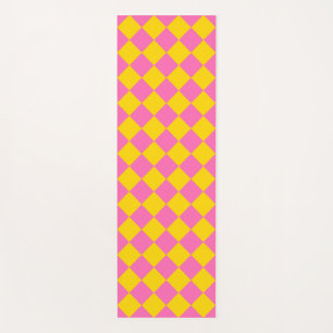 Pink Yellow Diamond Harlequin Chequered Pattern Yoga Mat