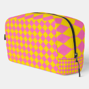 Pink Yellow Diamond Harlequin Chequered Toiletry B Dopp Kit